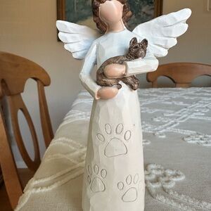 Angel Figurine with Dog - White and Brown